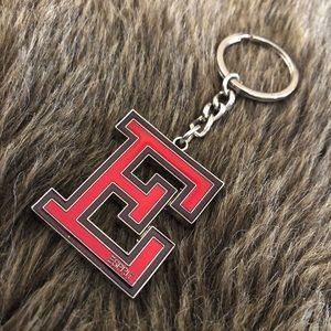 Vintage Esprit “E” metallic red enamel keychain